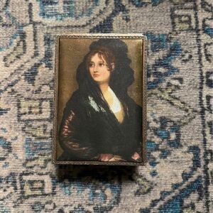 Silk-Topped Brass Trinket Box “Olivia Raising Her Veil" by Charles Robert Leslie